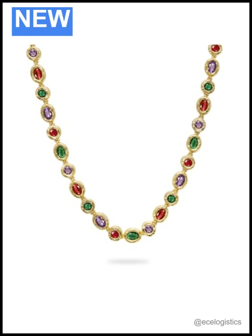 18K Gold Plated Gemstone Statement Necklace for Women, Adjustable 16-18" Chain